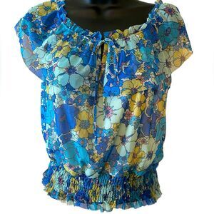 New Boho chic blue floral crop top | Bohemian off the shoulder juniors top Small
